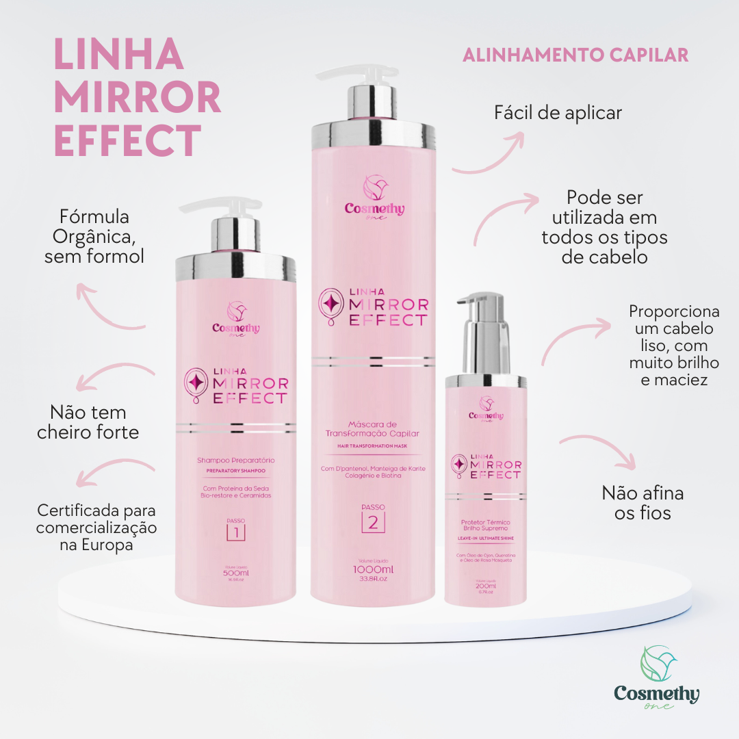 Kit Transformação Total Mirror Effect (Shampoo, Máscara Progressiva 1L e Leave-In)